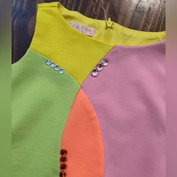 BISCOTTI Neon Color Block Little Girls shift tank dress Rhinestones - Picture 3 of 5
